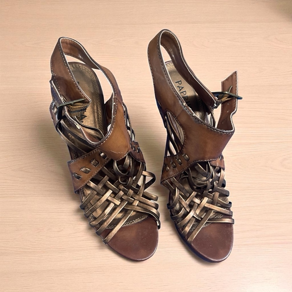 Paprika Tan and Brown Strappy Dress Sandals